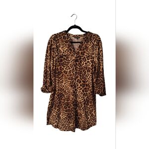 Leopard Print V-Neck Midi Dress